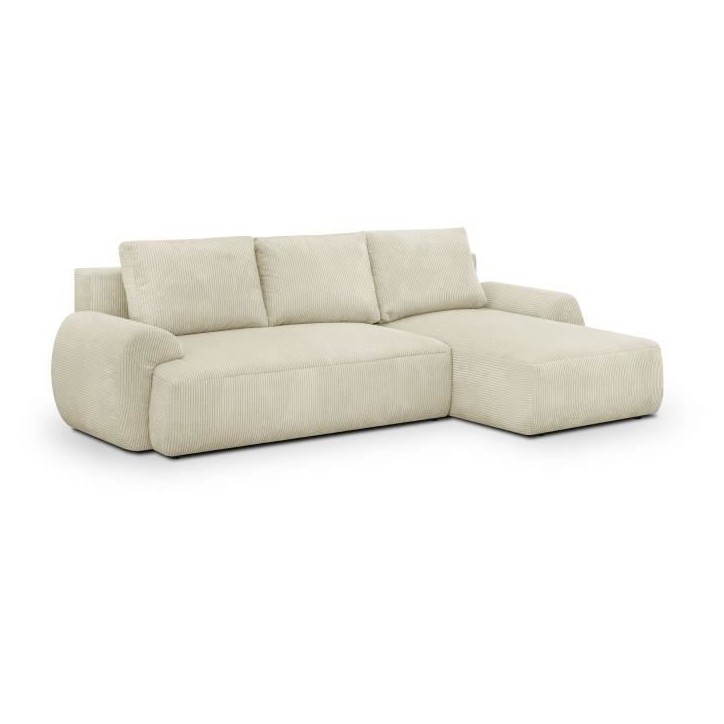Canapé d'angle droit convertible 4/5 places MILO - Velours côtelés beige - Coffre de rangement - L 264 x H 84 x P 99/145 cm Canapé d'angle droit convertible 4/5 places MILO - Velours côtelés beige - Coffre de rangement - L 264 x H 84 x P 99/145 cm