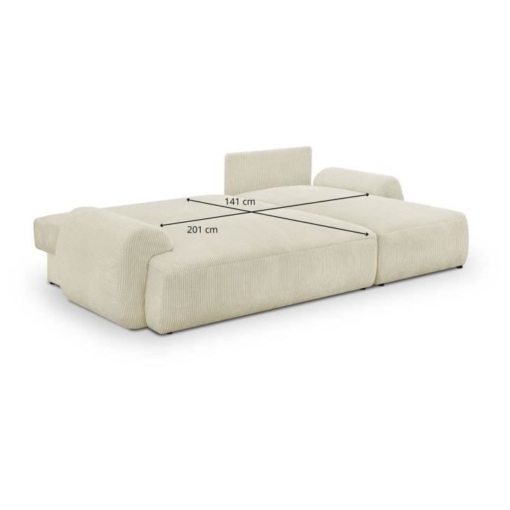 Canapé d'angle droit convertible 4/5 places MILO - Velours côtelés beige - Coffre de rangement - L 264 x H 84 x P 99/145 cm Canapé d'angle droit convertible 4/5 places MILO - Velours côtelés beige - Coffre de rangement - L 264 x H 84 x P 99/145 cm