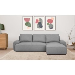 Canapé d'angle droit convertible MILO 4/5 places - Tissu gris - Coffr
