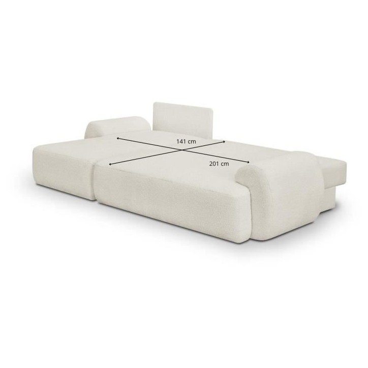 Canapé d'angle gauche convertible 4/5 places MILO - Tissu bouclette beige clair - Coffre de rangement - L 264 x H 84 x P 99/145 Canapé d'angle gauche convertible 4/5 places MILO - Tissu bouclette beige clair - Coffre de rangement - L 264 x H 84 x P 99/145