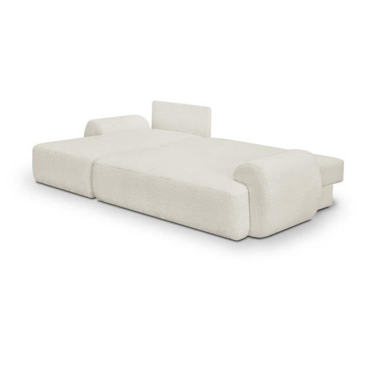 Canapé d'angle gauche convertible 4/5 places MILO - Tissu bouclette beige clair - Coffre de rangement - L 264 x H 84 x P 99/145 Canapé d'angle gauche convertible 4/5 places MILO - Tissu bouclette beige clair - Coffre de rangement - L 264 x H 84 x P 99/145