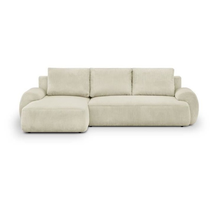 Canapé d'angle gauche convertible 4/5 places MILO - Velours côtelés beige - Coffre de rangement - L 264 x H 84 x P 99/145 cm Canapé d'angle gauche convertible 4/5 places MILO - Velours côtelés beige - Coffre de rangement - L 264 x H 84 x P 99/145 cm