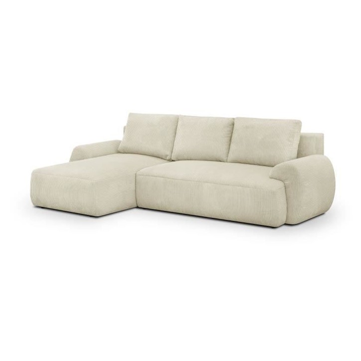 Canapé d'angle gauche convertible 4/5 places MILO - Velours côtelés beige - Coffre de rangement - L 264 x H 84 x P 99/145 cm Canapé d'angle gauche convertible 4/5 places MILO - Velours côtelés beige - Coffre de rangement - L 264 x H 84 x P 99/145 cm