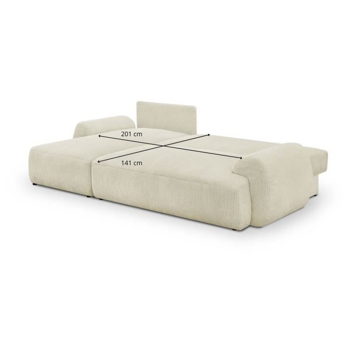 Canapé d'angle gauche convertible 4/5 places MILO - Velours côtelés beige - Coffre de rangement - L 264 x H 84 x P 99/145 cm Canapé d'angle gauche convertible 4/5 places MILO - Velours côtelés beige - Coffre de rangement - L 264 x H 84 x P 99/145 cm