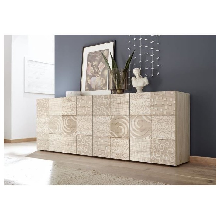 Buffet - MIRONA - 4 portes - Chene Samoa avec serigraphie - 241 x 43 x 84 cm Buffet - MIRONA - 4 portes - Chene Samoa avec serigraphie - 241 x 43 x 84 cm