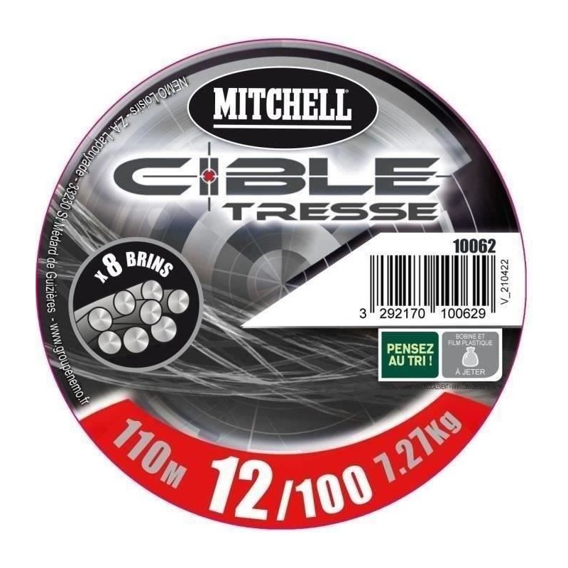 Tresse grise - MITCHELL - 8 brins - 110 m - 15/100 Tresse grise - MITCHELL - 8 brins - 110 m - 15/100