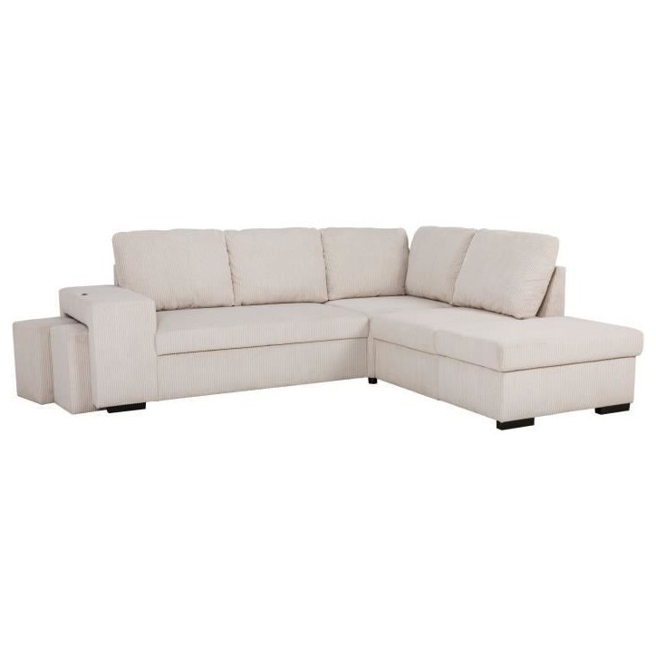 Canapé d'angle convertible réversible - 4/5 places - MITCHELL - Tissu velours côtelé Pearl - Coffre, Poufs - 247 x 205 x 91 Canapé d'angle convertible réversible - 4/5 places - MITCHELL - Tissu velours côtelé Pearl - Coffre, Poufs - 247 x 205 x 91