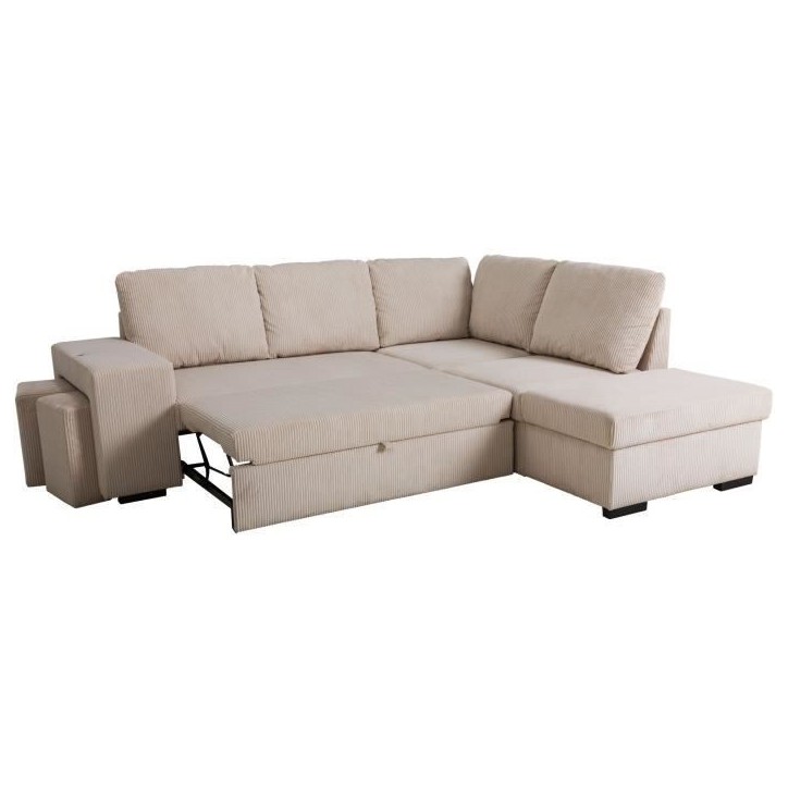 Canapé d'angle convertible réversible - 4/5 places - MITCHELL - Tissu velours côtelé Pearl - Coffre, Poufs - 247 x 205 x 91 Canapé d'angle convertible réversible - 4/5 places - MITCHELL - Tissu velours côtelé Pearl - Coffre, Poufs - 247 x 205 x 91
