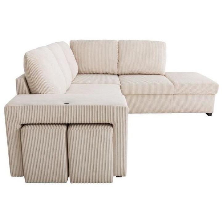 Canapé d'angle convertible réversible - 4/5 places - MITCHELL - Tissu velours côtelé Pearl - Coffre, Poufs - 247 x 205 x 91 Canapé d'angle convertible réversible - 4/5 places - MITCHELL - Tissu velours côtelé Pearl - Coffre, Poufs - 247 x 205 x 91