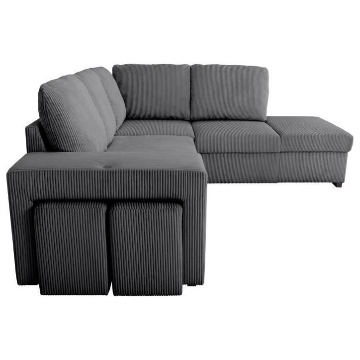 Canapé d'angle convertible réversible - 4/5 places - MITCHELL - Tissu velours côtelé Anthracite - Coffre, Poufs - 247 x 205 Canapé d'angle convertible réversible - 4/5 places - MITCHELL - Tissu velours côtelé Anthracite - Coffre, Poufs - 247 x 205