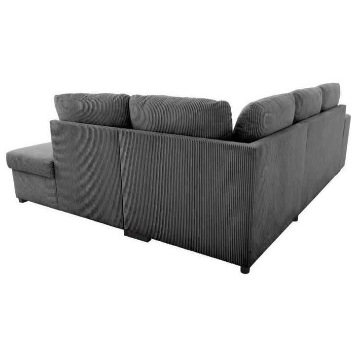 Canapé d'angle convertible réversible - 4/5 places - MITCHELL - Tissu velours côtelé Anthracite - Coffre, Poufs - 247 x 205 Canapé d'angle convertible réversible - 4/5 places - MITCHELL - Tissu velours côtelé Anthracite - Coffre, Poufs - 247 x 205
