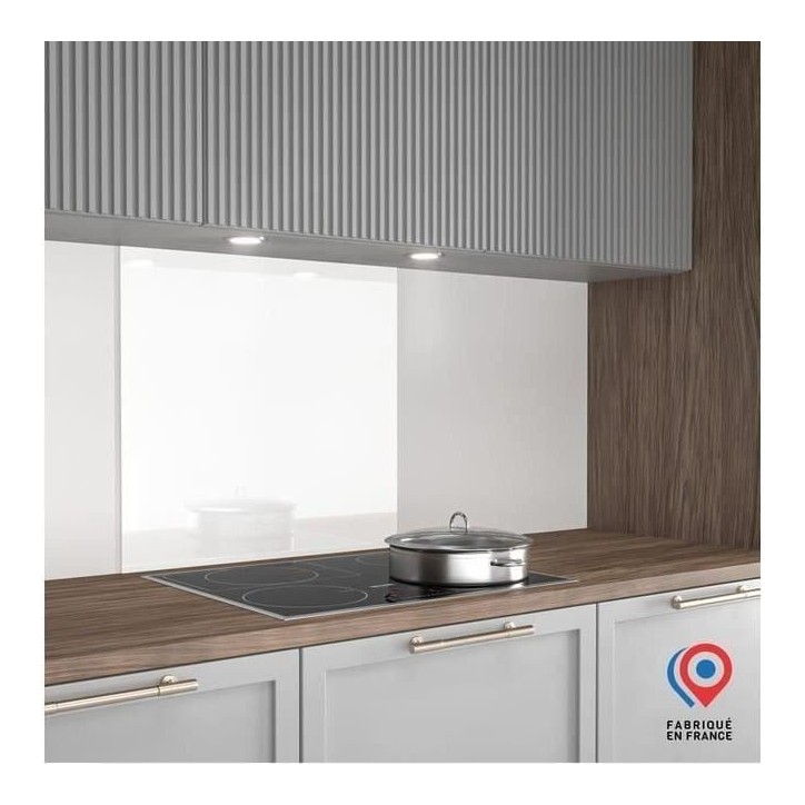 Crédence - Fond de hotte - AURYS - Verre - Extra blanc - Laqué blanc - 900*450 - 6 mm Crédence - Fond de hotte - AURYS - Verre - Extra blanc - Laqué blanc - 900*450 - 6 mm