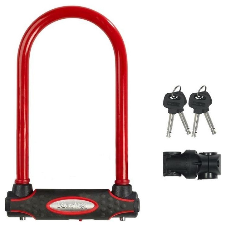 MASTER LOCK Antivol Vélo U [A Clé] [Support de Vélo Universel] [Antivol Certifié] [Rouge] 8195EURDPROCOLR