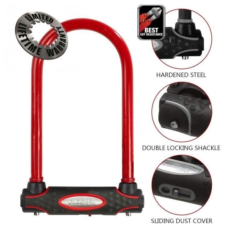 MASTER LOCK Antivol Vélo U [A Clé] [Support de Vélo Universel] [Antivol Certifié] [Rouge] 8195EURDPROCOLR