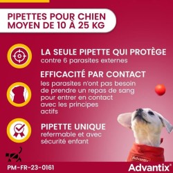ADVANTIX Chien Solution Antiparasitaire Race Moyenne 10 a 25kg 6 pipet