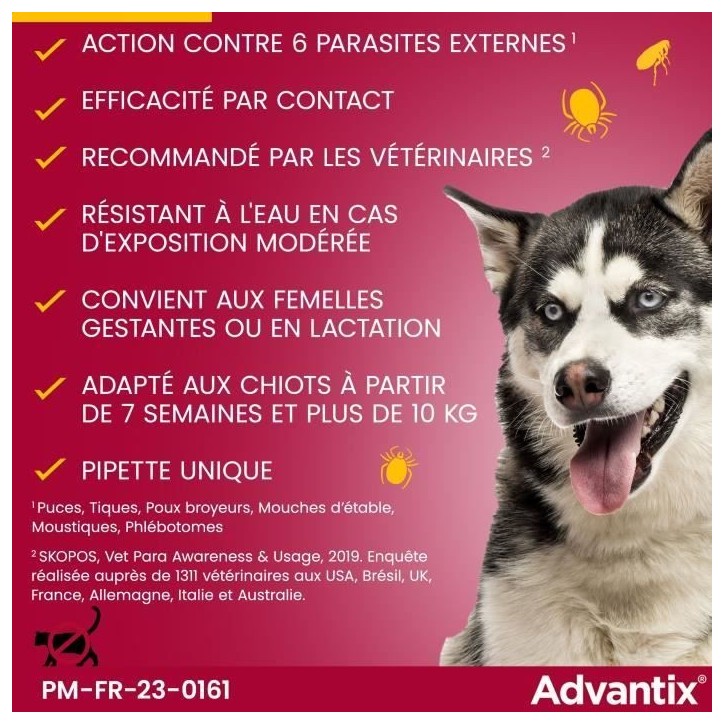 ADVANTIX Chien Solution Antiparasitaire Race Moyenne 10 a 25kg 6 pipettes ADVANTIX Chien Solution Antiparasitaire Race Moyenne 10 a 25kg 6 pipettes