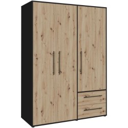 Armoire - Décor Chene Artisan / Noir - 3 portes - L144,4 x P58,8 x H2