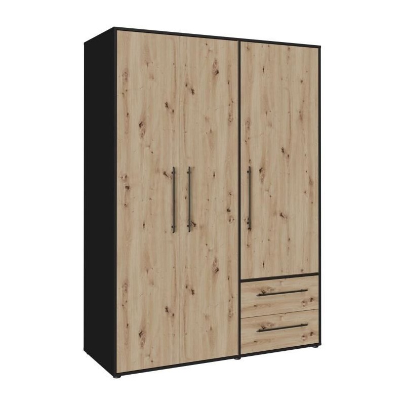 Armoire - Décor Chene Artisan / Noir - 3 portes - L144,4 x P58,8 x H2 Armoire - Décor Chene Artisan / Noir - 3 portes - L144,4 x P58,8 x H2