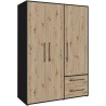 Armoire - Décor Chene Artisan / Noir - 3 portes - L144,4 x P58,8 x H2