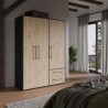 Armoire - Décor Chene Artisan / Noir - 3 portes - L144,4 x P58,8 x H2