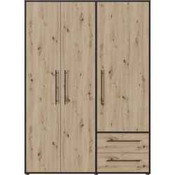 Armoire - Décor Chene Artisan / Noir - 3 portes - L144,4 x P58,8 x H2
