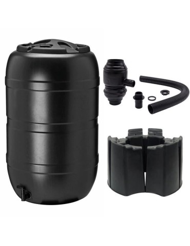 NATURE Récupérateur d'eau kit - 210 litres - Forme tonneau - Traité anti-UV - Fabriqué en Europe - Noir