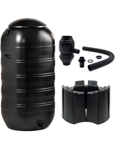 NATURE Récupérateur d'eau kit - 250 litres - Forme colonne - Traité anti-UV - Fabriqué en Europe - Noir