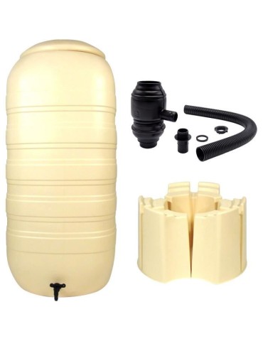 NATURE Récupérateur d'eau kit - 250 litres - Forme colonne - Traité anti-UV - Fabriqué en Europe - Beige
