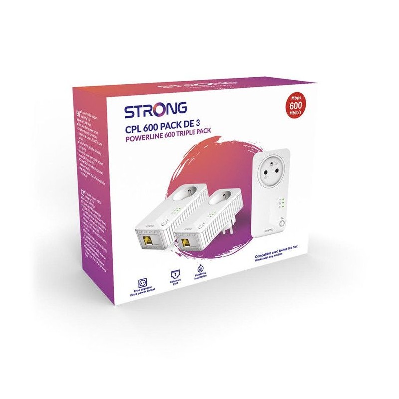Kit CPL - STRONG - CPL 600 Pack de 3 - 600 MB - Prise Filtrée, 3 Adap