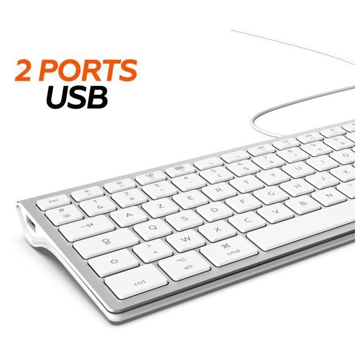 MOBILITY LAB ML304304 – Clavier Design Touch Filaire avec 2 USB pour Mac – AZERTY – Blanc et argenté MOBILITY LAB ML304304 – Clavier Design Touch Filaire avec 2 USB pour Mac – AZERTY – Blanc et argenté