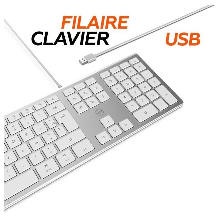 MOBILITY LAB ML304304 – Clavier Design Touch Filaire avec 2 USB pour Mac – AZERTY – Blanc et argenté MOBILITY LAB ML304304 – Clavier Design Touch Filaire avec 2 USB pour Mac – AZERTY – Blanc et argenté