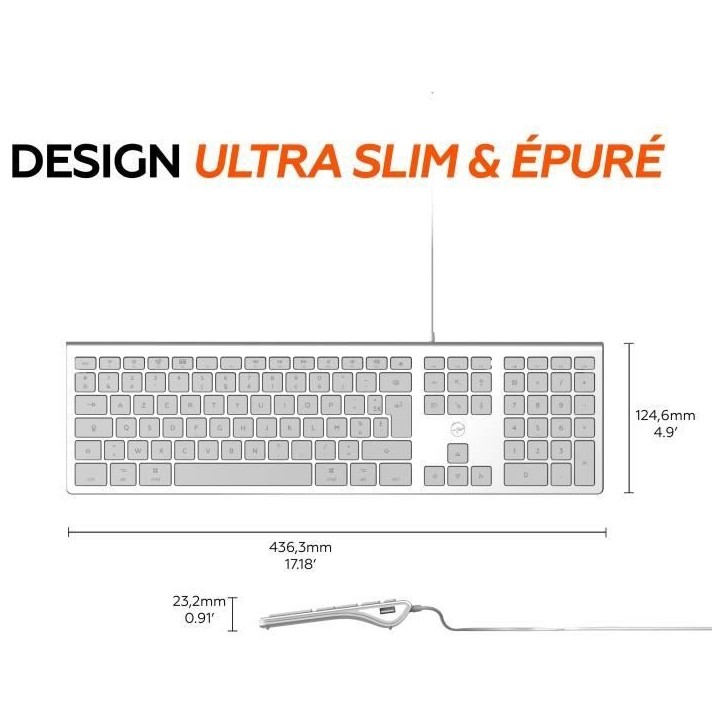 MOBILITY LAB ML304304 – Clavier Design Touch Filaire avec 2 USB pour Mac – AZERTY – Blanc et argenté MOBILITY LAB ML304304 – Clavier Design Touch Filaire avec 2 USB pour Mac – AZERTY – Blanc et argenté
