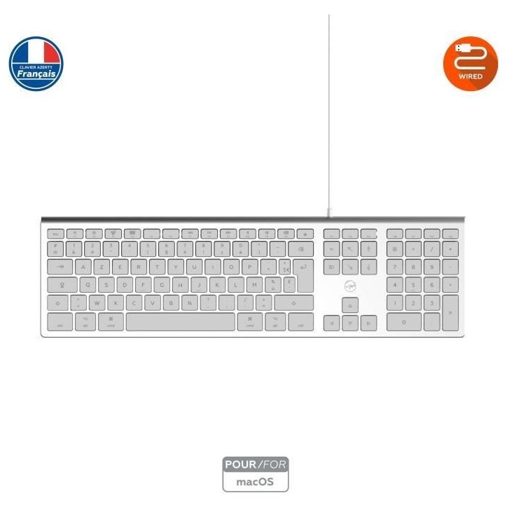 MOBILITY LAB ML304304 – Clavier Design Touch Filaire avec 2 USB pour Mac – AZERTY – Blanc et argenté MOBILITY LAB ML304304 – Clavier Design Touch Filaire avec 2 USB pour Mac – AZERTY – Blanc et argenté