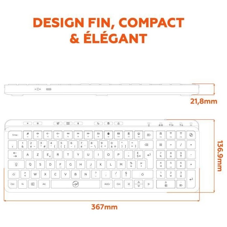 Clavier compact - Touches plates - MOBILITY LAB - KP450W - AZERTY - FR - Multi-connexions - Noir Clavier compact - Touches plates - MOBILITY LAB - KP450W - AZERTY - FR - Multi-connexions - Noir