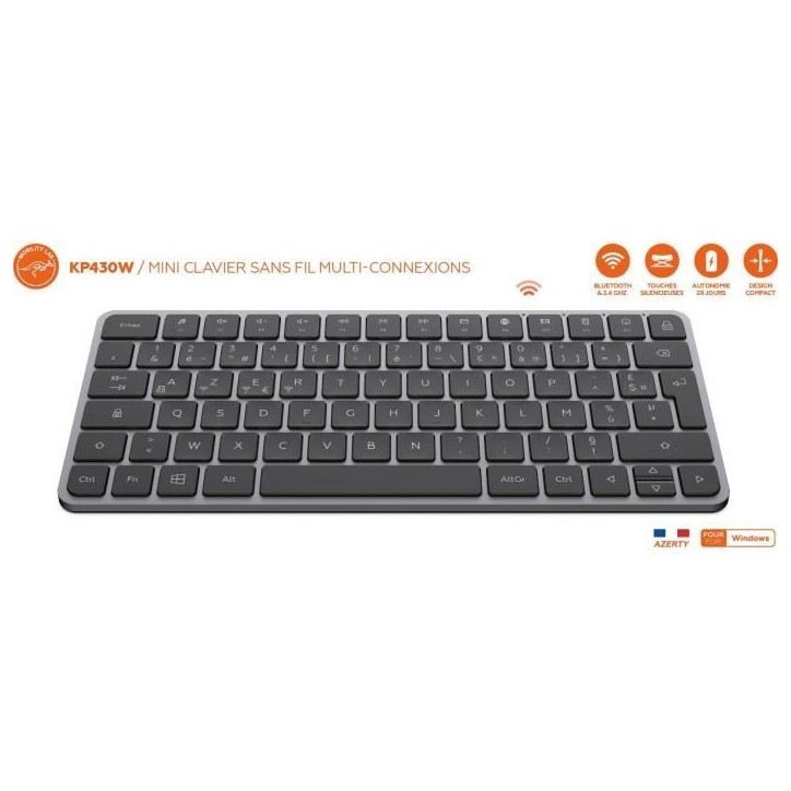 Mini clavier sans fil - Touches plates - MOBILITY LAB - KP430W - AZERTY - FR - Noir Mini clavier sans fil - Touches plates - MOBILITY LAB - KP430W - AZERTY - FR - Noir