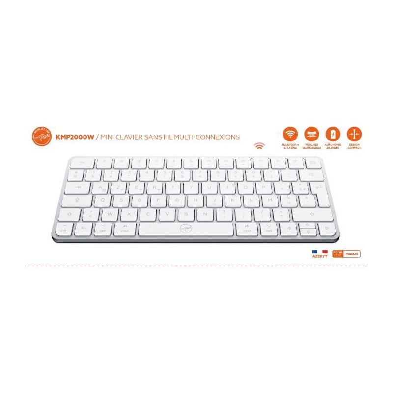 Mini clavier - Touches plates - MOBILITY LAB - KMP2000W - AZERTY - FR Mini clavier - Touches plates - MOBILITY LAB - KMP2000W - AZERTY - FR