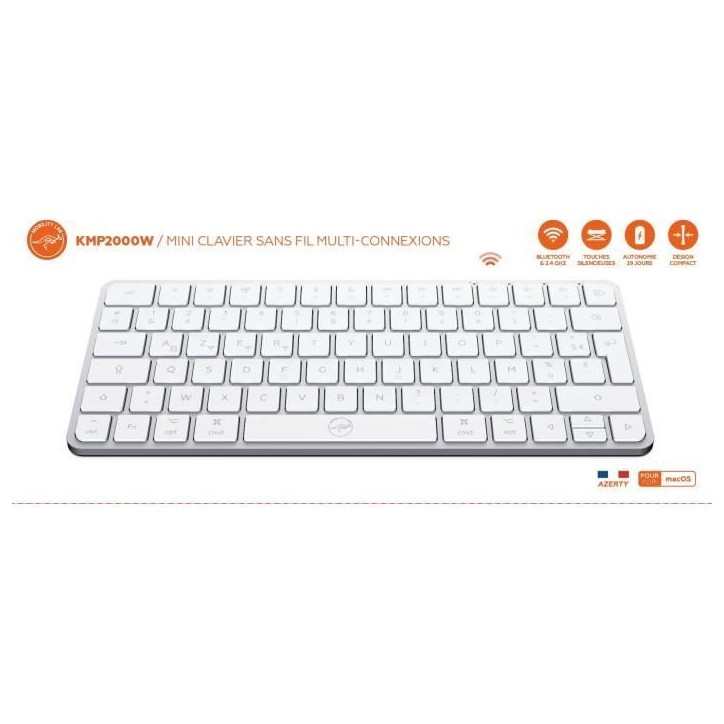 Mini clavier - Touches plates - MOBILITY LAB - KMP2000W - AZERTY - FR - Multi-connexions - Blanc Mini clavier - Touches plates - MOBILITY LAB - KMP2000W - AZERTY - FR - Multi-connexions - Blanc