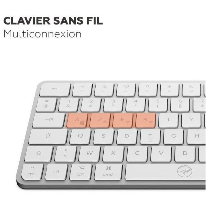 Mini clavier - Touches plates - MOBILITY LAB - KMP2000W - AZERTY - FR - Multi-connexions - Blanc Mini clavier - Touches plates - MOBILITY LAB - KMP2000W - AZERTY - FR - Multi-connexions - Blanc