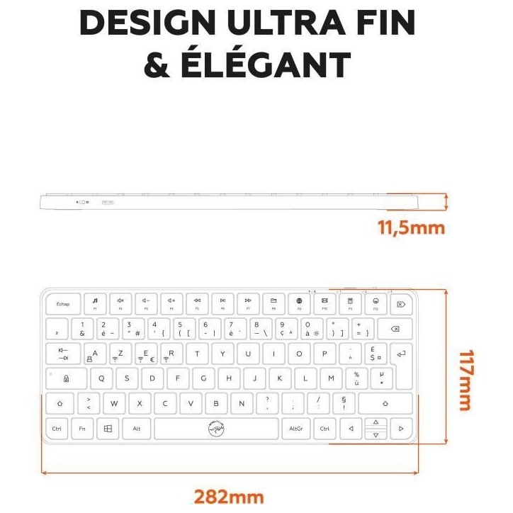 Mini clavier - Touches plates - MOBILITY LAB - KMP2000W - AZERTY - FR - Multi-connexions - Blanc Mini clavier - Touches plates - MOBILITY LAB - KMP2000W - AZERTY - FR - Multi-connexions - Blanc