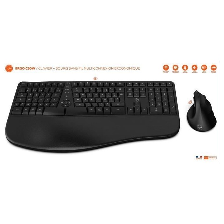 Ensemble clavier souris sans fil - Ergonomique - MOBILITY LAB - C30W - Noir Ensemble clavier souris sans fil - Ergonomique - MOBILITY LAB - C30W - Noir