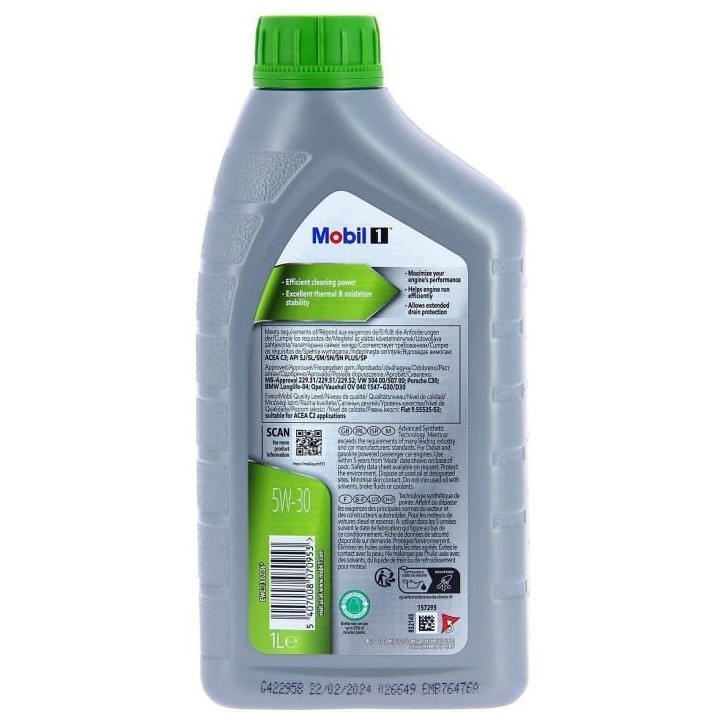 Huile moteur 5W-30 ESP Synthétique - MOBIL 1 - Formula-P -bidon 1L - Essence & Diesel - Nettoyante Huile moteur 5W-30 ESP Synthétique - MOBIL 1 - Formula-P -bidon 1L - Essence & Diesel - Nettoyante