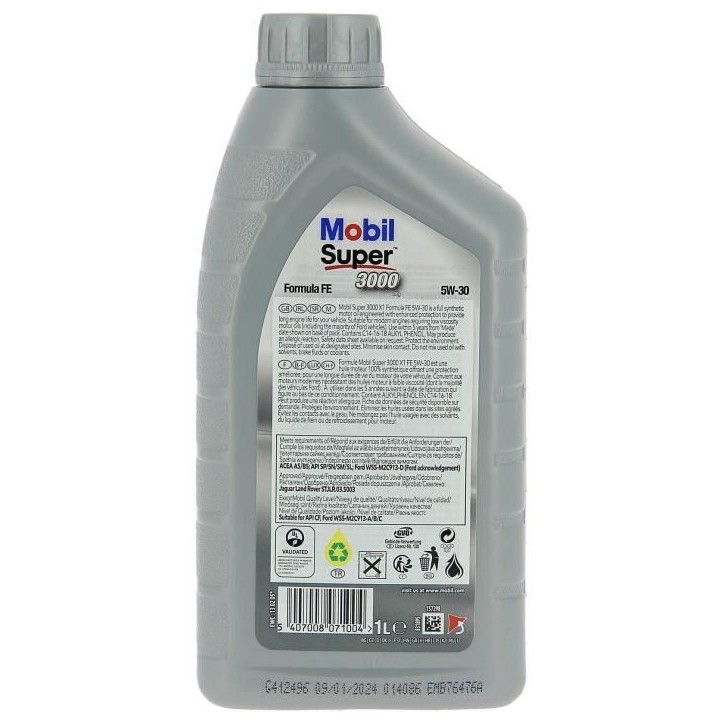 Huile moteur 5W-30 Synthétique - MOBIL - Super 3000 - Formula-XE -bidon 1L - haute performance anti-pollution Huile moteur 5W-30 Synthétique - MOBIL - Super 3000 - Formula-XE -bidon 1L - haute performance anti-pollution