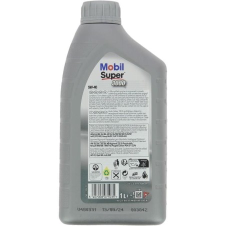 Huile moteur 5W-40 Synthétique - MOBIL - Super 3000 X1 - bidon 1L - haute performance anti-pollution