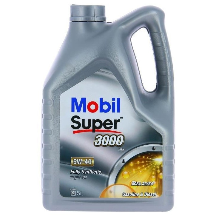 Huile moteur 5W-40 Synthétique - MOBIL - Super 3000 - Bidon 5L- haute performance anti-pollution Huile moteur 5W-40 Synthétique - MOBIL - Super 3000 - Bidon 5L- haute performance anti-pollution