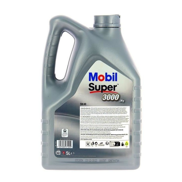 Huile moteur 5W-40 Synthétique - MOBIL - Super 3000 - Bidon 5L- haute performance anti-pollution Huile moteur 5W-40 Synthétique - MOBIL - Super 3000 - Bidon 5L- haute performance anti-pollution