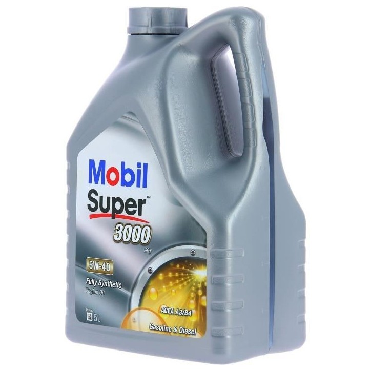 Huile moteur 5W-40 Synthétique - MOBIL - Super 3000 - Bidon 5L- haute performance anti-pollution Huile moteur 5W-40 Synthétique - MOBIL - Super 3000 - Bidon 5L- haute performance anti-pollution