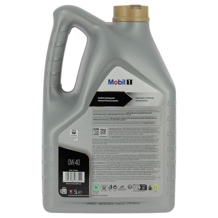 Huile moteur 5W-40 FS Synthétique - MOBIL 1 -bidon 5L - Ultra haute performance - anti-pollution Huile moteur 5W-40 FS Synthétique - MOBIL 1 -bidon 5L - Ultra haute performance - anti-pollution