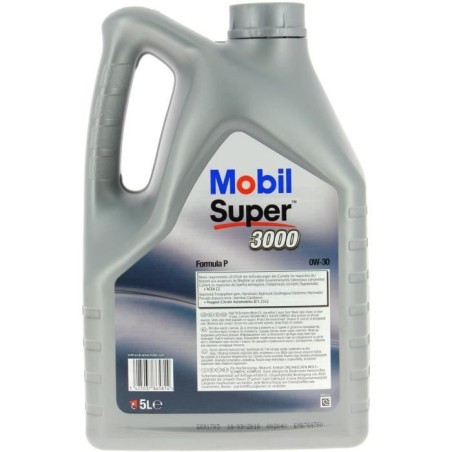 Huile moteur 0W-30 Synthétique - MOBIL - Super 3000 - Formula-V -bidon 5L - haute performance