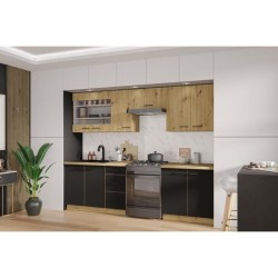 MODENA - Cuisine complete - 260 x 52 x 82 cm - Chene artisan / Noir ma