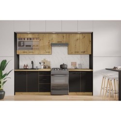 MODENA - Cuisine complete - 260 x 52 x 82 cm - Chene artisan / Noir ma